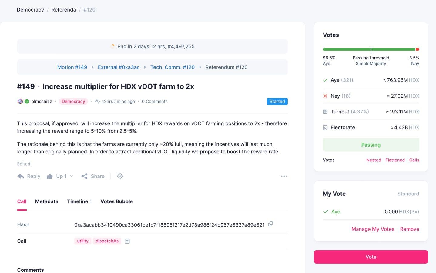 The HydraDX team has submitted Referendum #120!